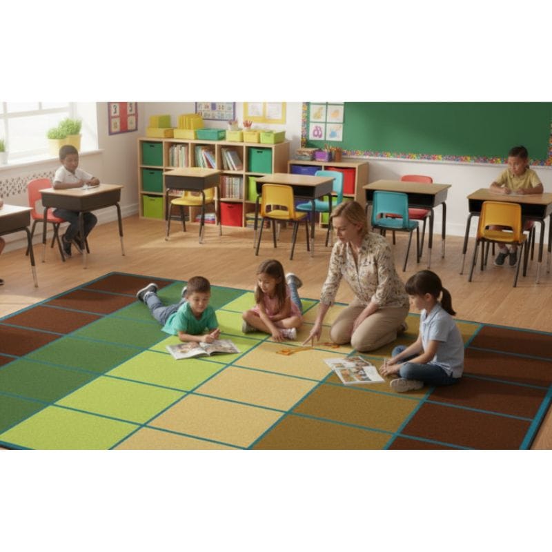 Colorful Rows Seating Rug in Nature Colors - Classroom Seating