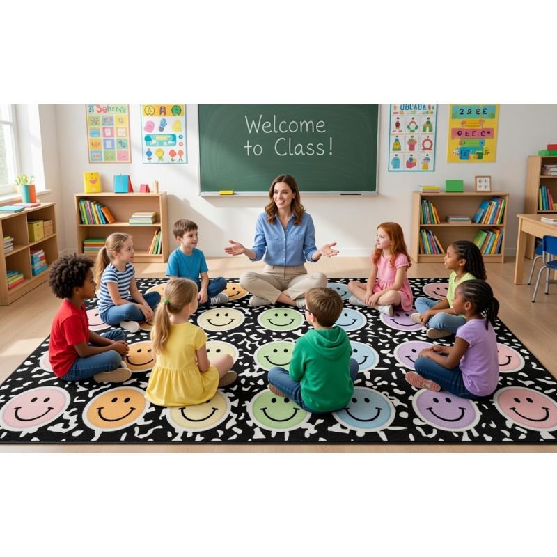 Composition Book with Pastel Smiley Faces Rug