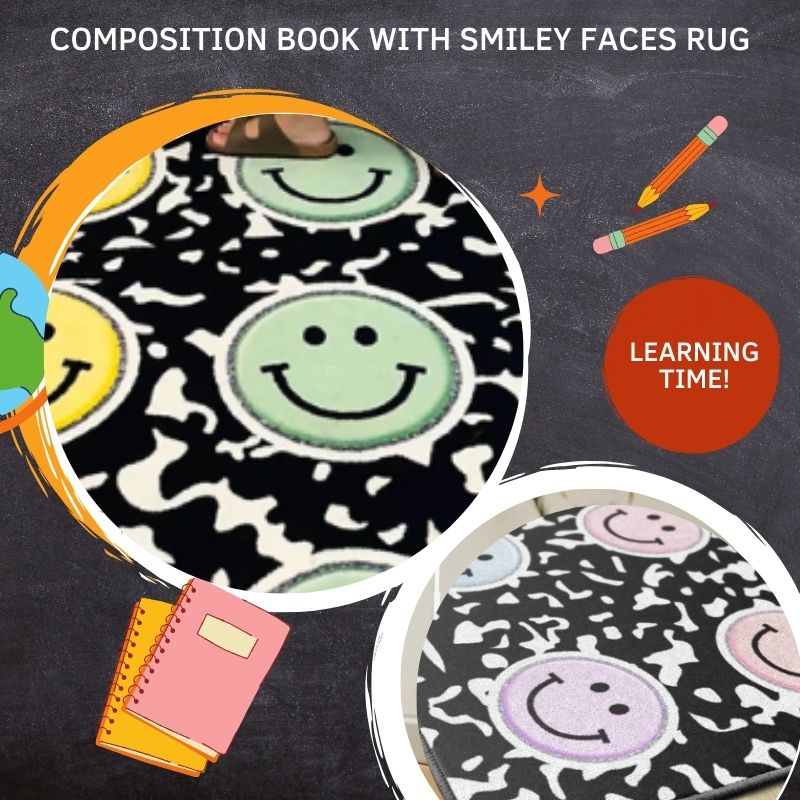 Composition Book with Pastel Smiley Faces Rug