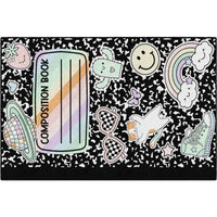 Composition Book Classroom Rug with Fun Stickers Design