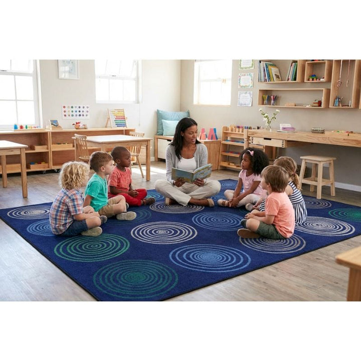 Cool Blue Seating Circles Classroom Rug - Flagship Carpets