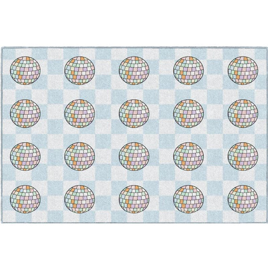 Disco Balls on Blue Checkerboard Rug