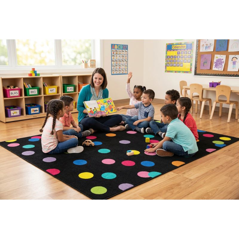 Just Teach Rainbow Polka Dots Rug