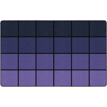 Rectangular mat with a grid pattern of alternating dark blue and purple squares on a white background