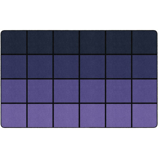 Rectangular classroom rug with a grid pattern of alternating dark blue and purple squares on a white background