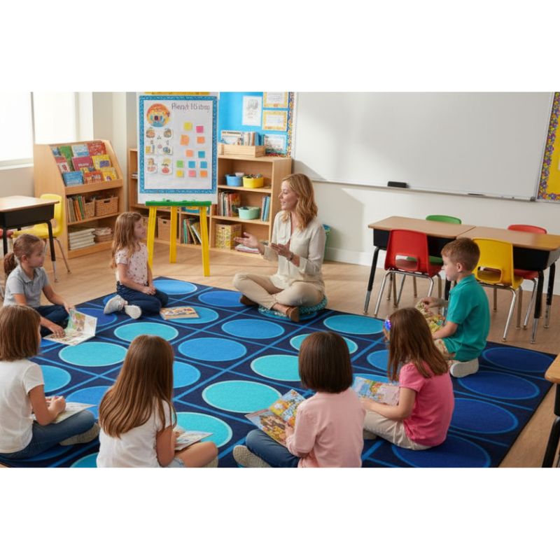Ocean Blue Grid and Dots Seating Rug