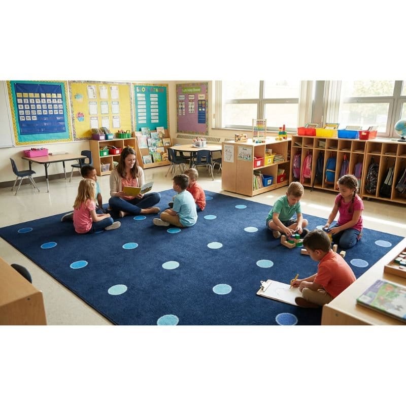 Button Classroom Rug Ocean Mini Dots Classroom Seating Rug - SensoryEdge School Carpets
