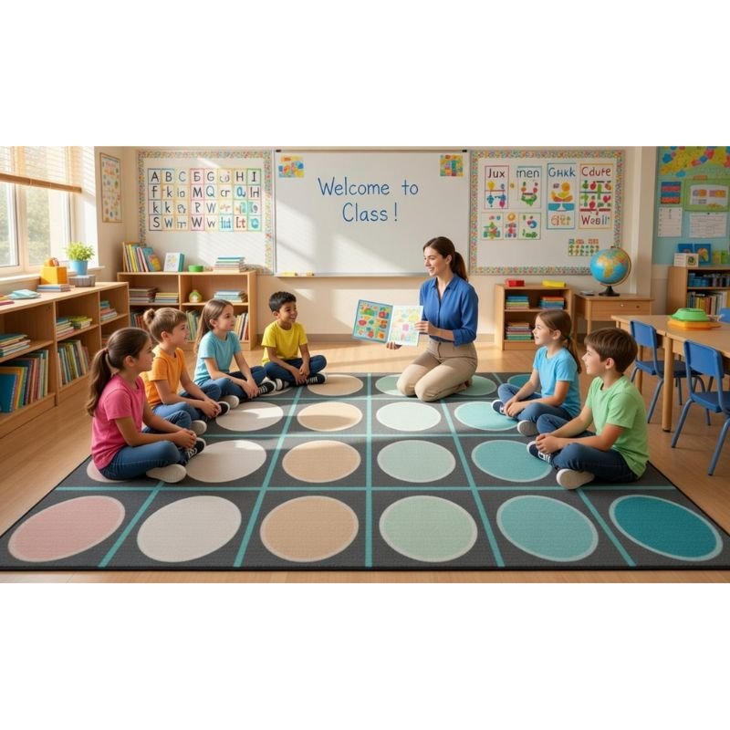 Pastel Paradise Grid and Circles Seating Rug
