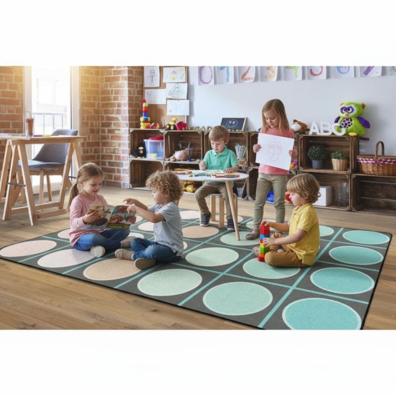 Pastel Paradise Grid and Circles Seating Rug