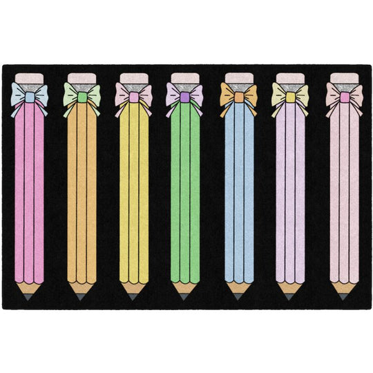 Pastel Pencils With Bows Classroom Rug