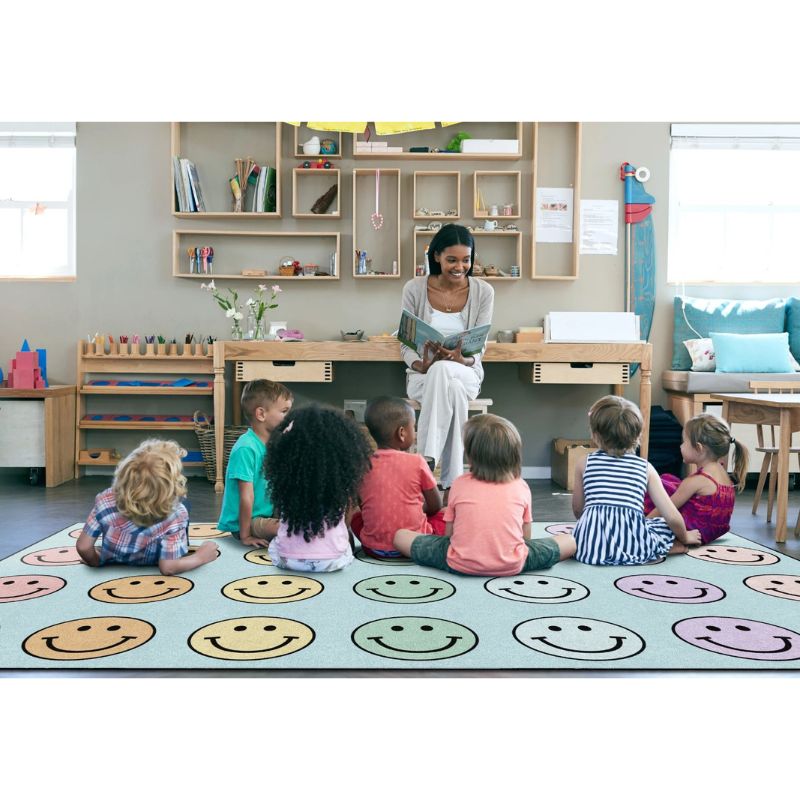 Pastel Rainbow Smiley Face Seating Rug