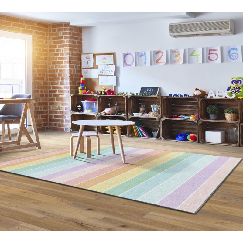 pastel rainbow stripes area rug