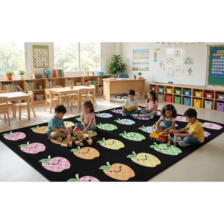 Pastel Plaid Apples School Rug for Children's Learning Areas