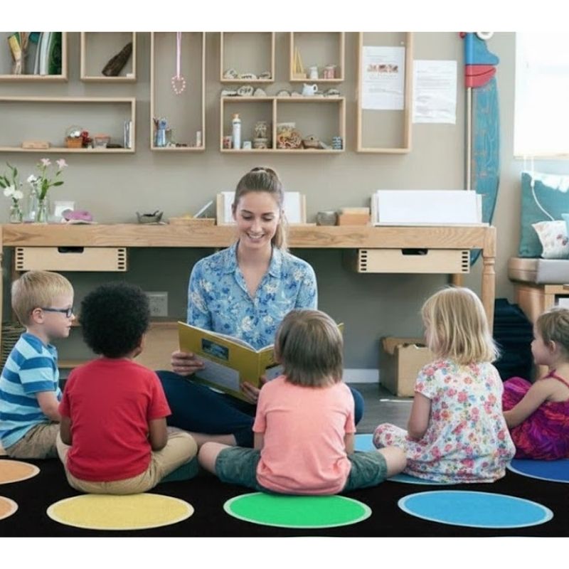Rainbow Dots Classroom Seating Rug