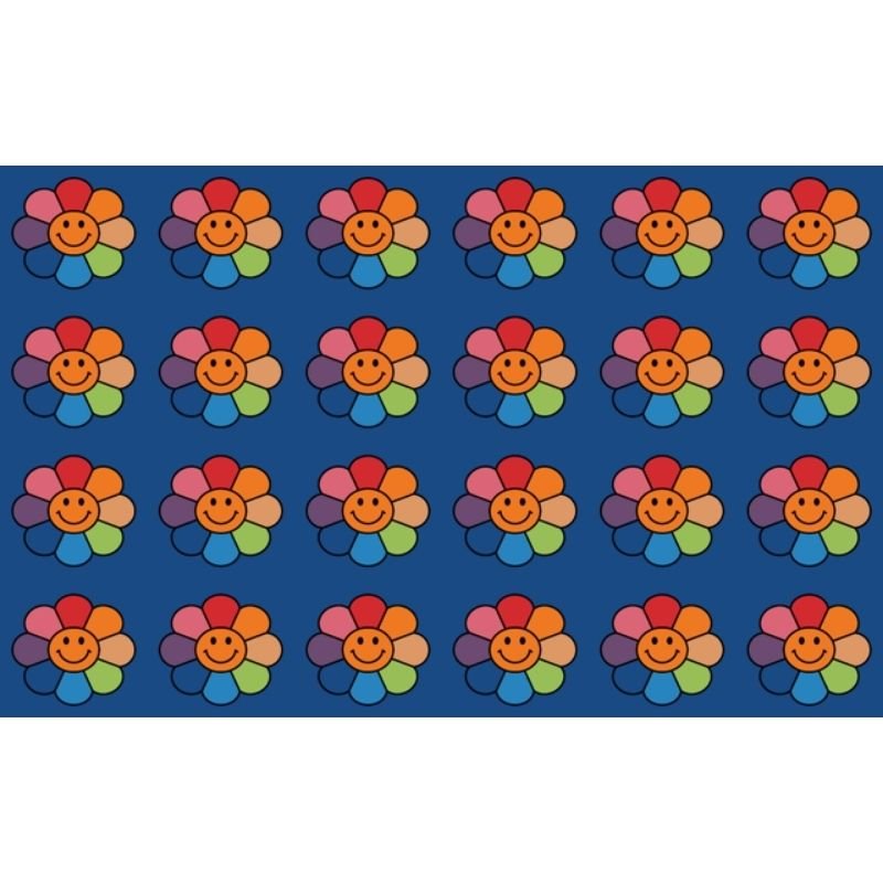 Rainbow Flowers Happy Face Classroom Rug
