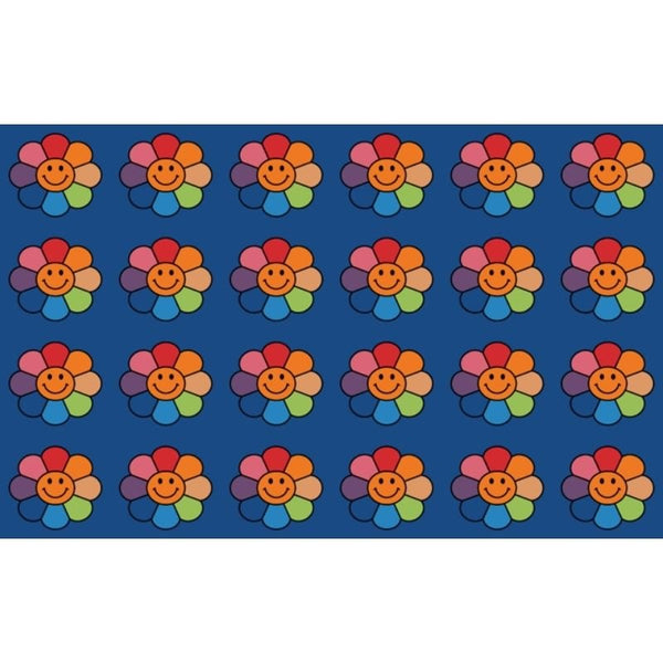 Rainbow Flowers Smiley Face Seating Rug