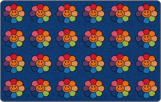 Rainbow Flowers Happy Face Seating Rug