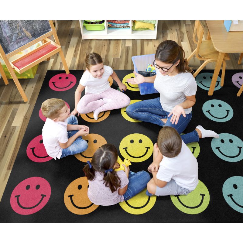 Rainbow Happy Face Criss Cross Seating Rug