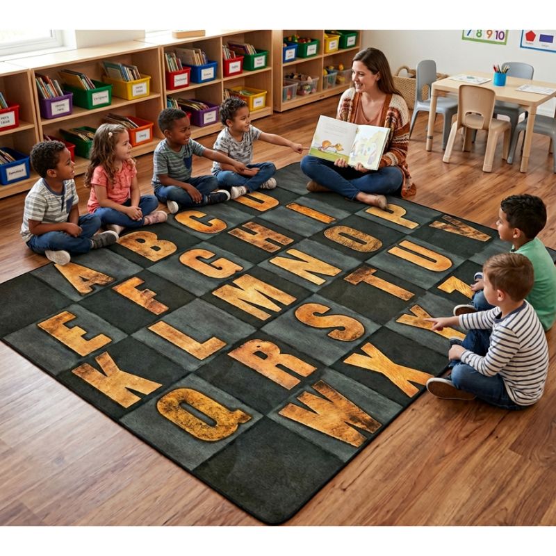 Rustic Wood Alphabet Seating Rug