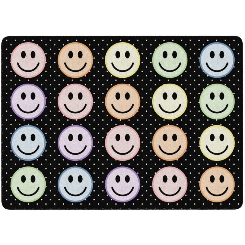Smiley Seating Pastel On Black School Rug