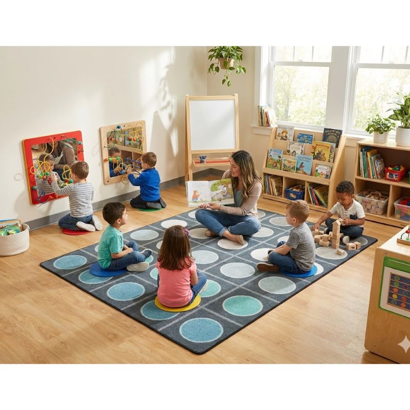 Tranquil Tundra Circle and Grid Seating Rug