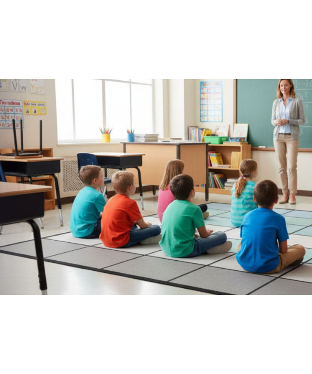 tranquil horizon sitting grid rug