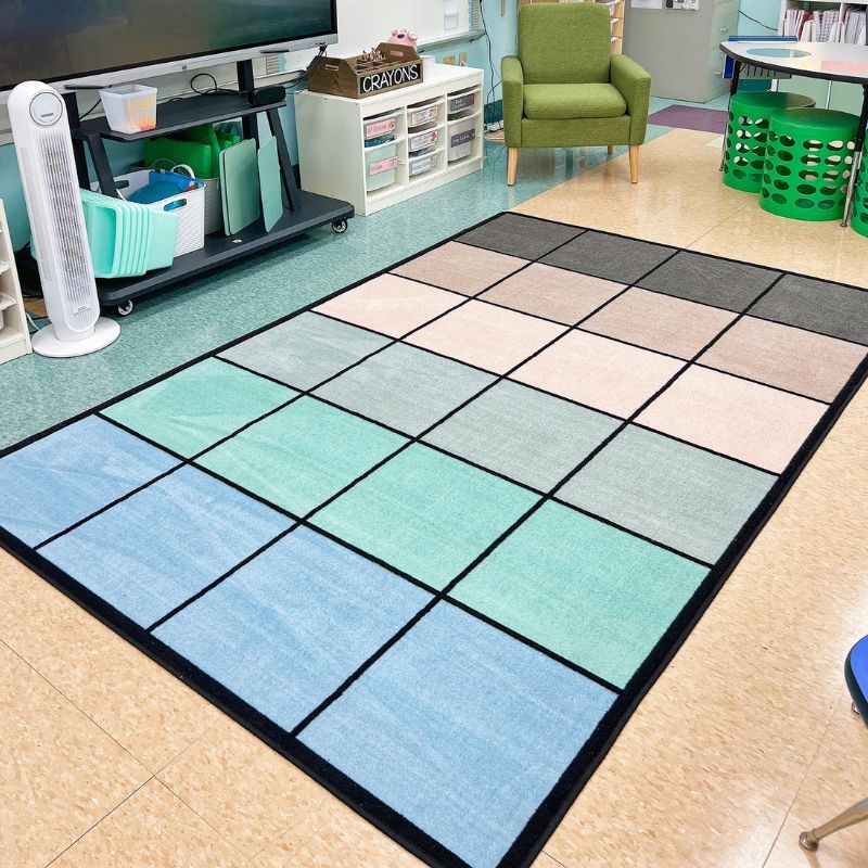 Colorful tranquil tundra grid seating rug 