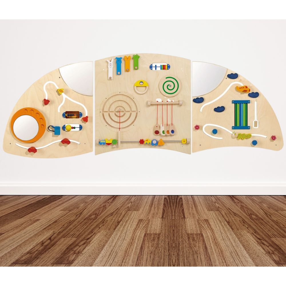 The HABA 3 Piece Panel Learning Wall Toy is perfectly sized for busy toddlers. 