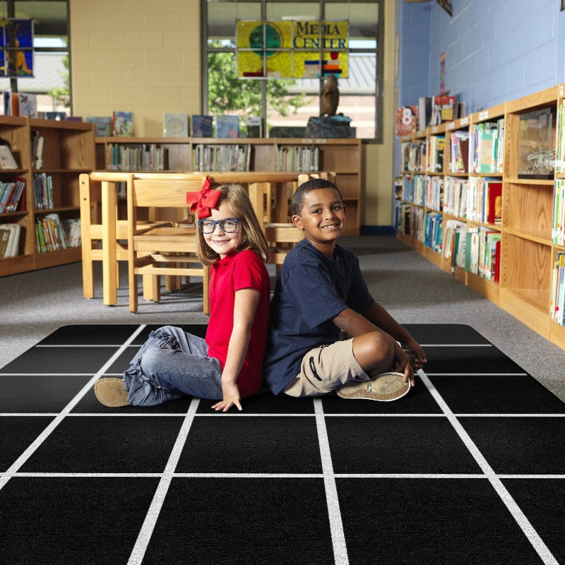 Night Sky Black with White Grid Classroom Seating Rug