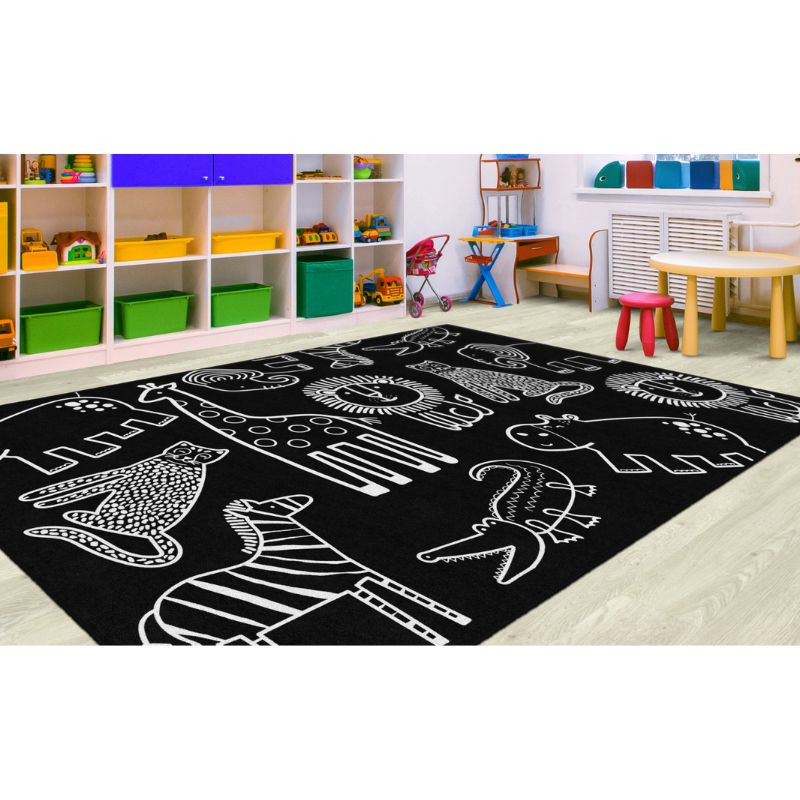 Simply Safari Animals Black and White Area Rug