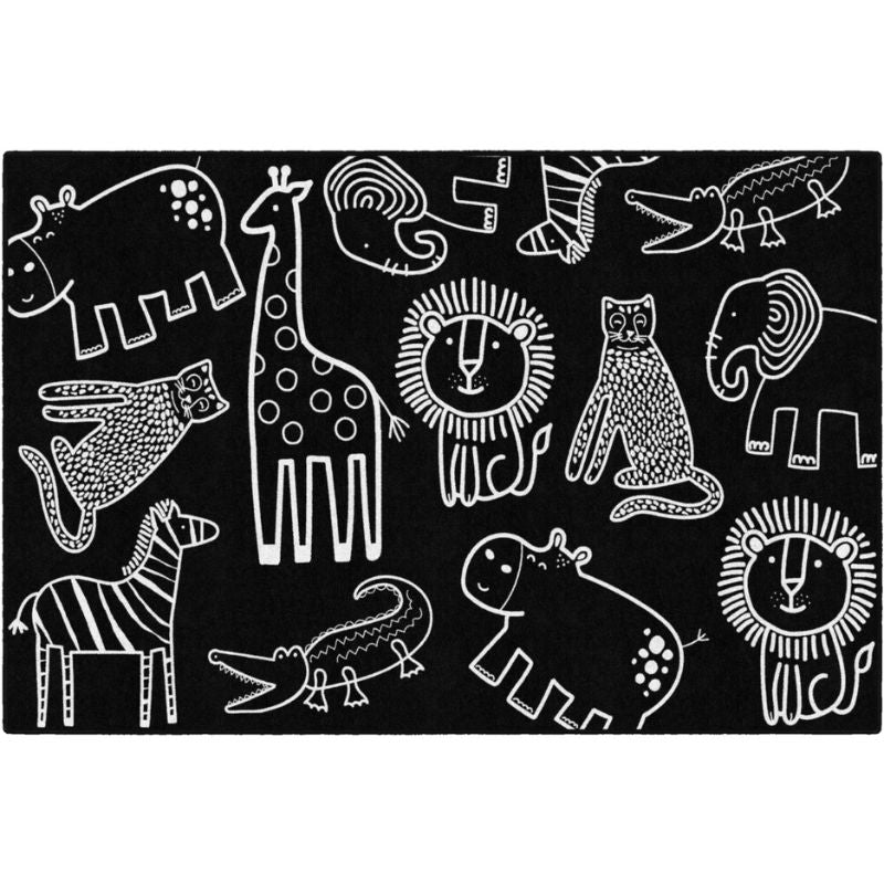 Safari Animals Black and White Classroom Rug