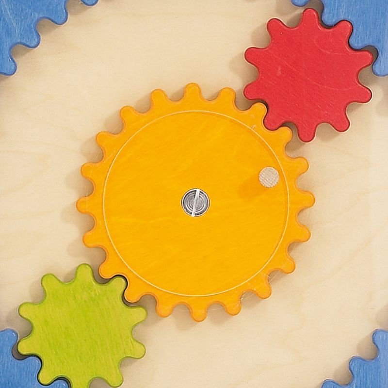 The Tooth by Tooth Gears Wall Panel is fun and educational for museums, schools, waiting areas and childrens play places. The two outer gears are connected to a center gear.