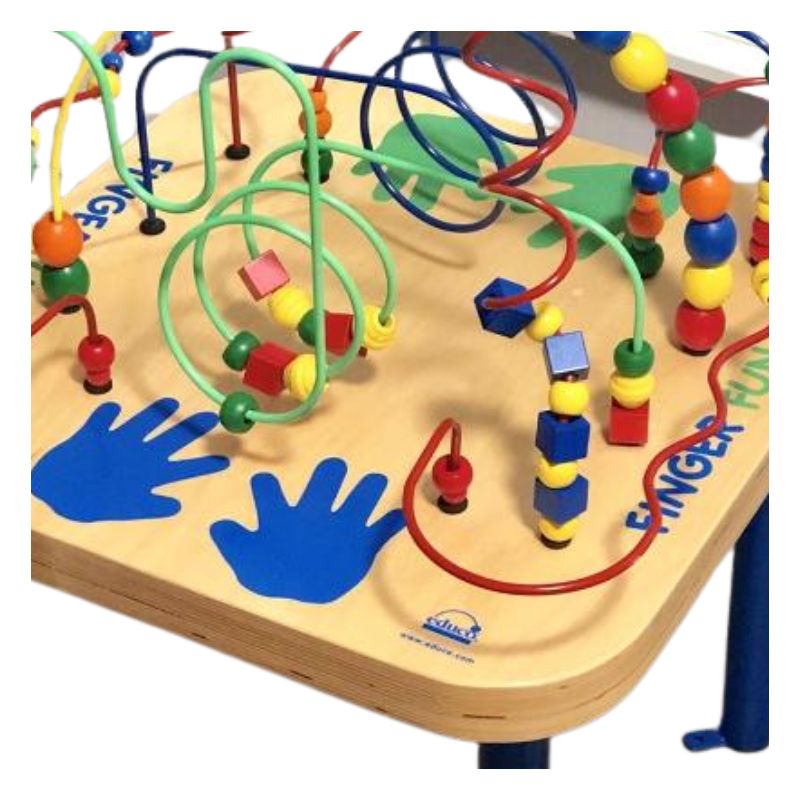 The Finger Fun Activity Table is a fantastic activity center for small kids. Children love moving the wooden beads through the curvy challenging wire maze