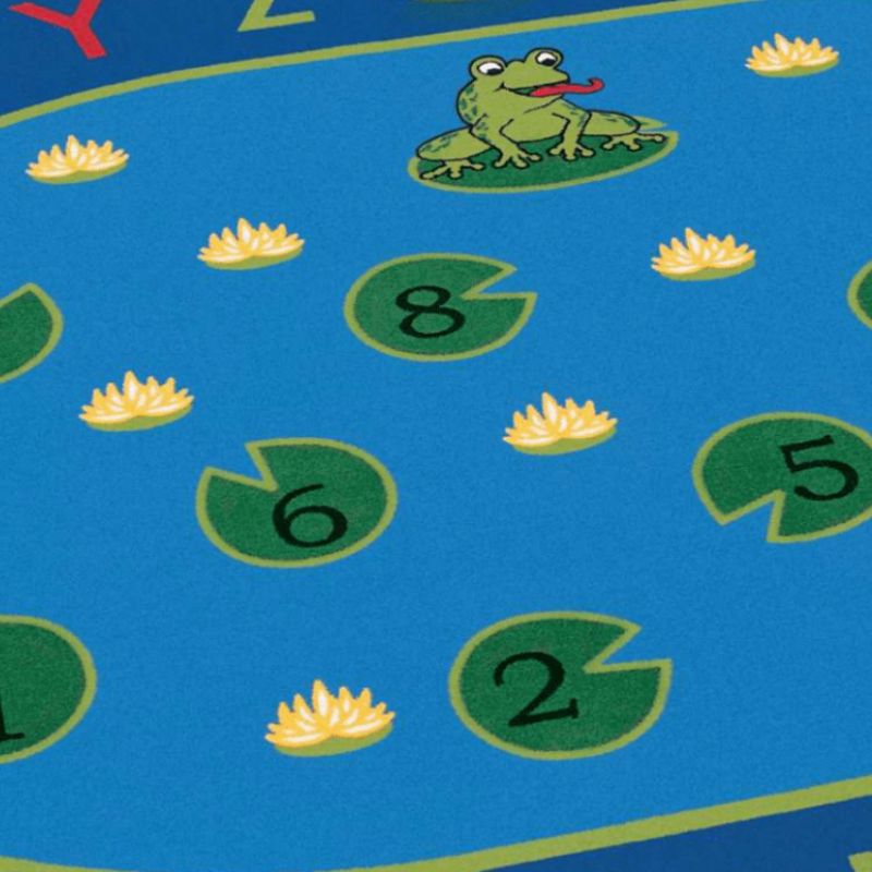 Children will love playing on the Hip Hop to the Top Classroom Carpet. This rug makes a great meeting place where you will meet a cute little frog!