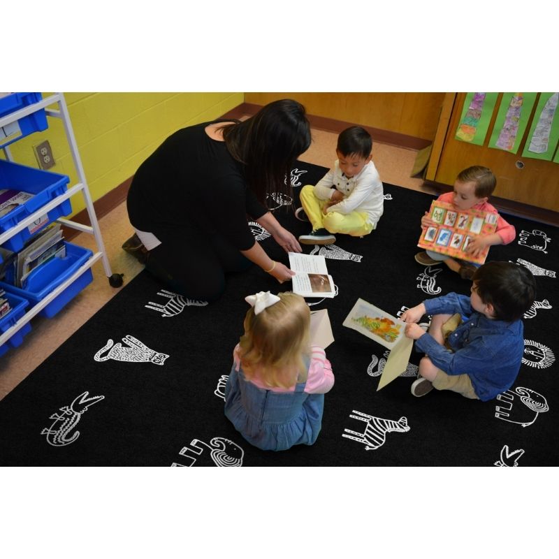 Black and White Safari Animals Classroom Rug