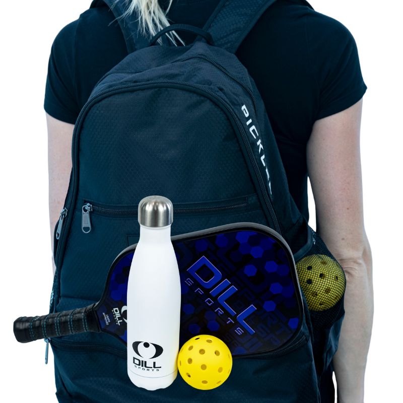 black backpack starter set with white bottle