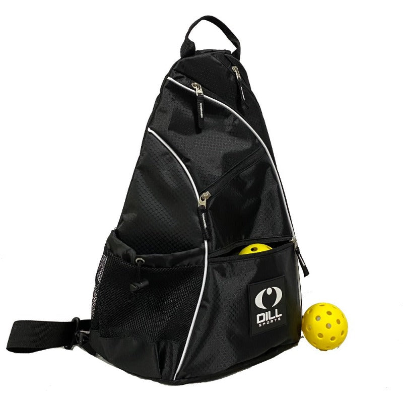 Walk on the court in style with the Dill Sports Pickleball Crossbody Sling Bag. Features two side pockets for paddles, balls and accessories