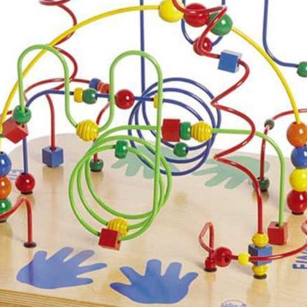 Hape Finger Fun Activity TableThe Finger Fun Activity Table is a fantastic activity center for small kids. Children love moving the wooden beads through the curvy challenging wire maze. Busy kids are happy kids and this toy is built to last.