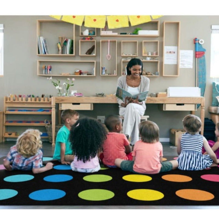 Rainbow Spots Criss Cross Classroom Seating Rug