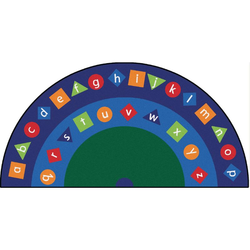 The Alpha Shapes Semi Circle Seating Rug teaches the alphabet, shapes, and color while providing children plenty of personal space.