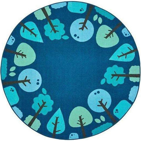Tranquil Trees Blue Round Factory Second Rug