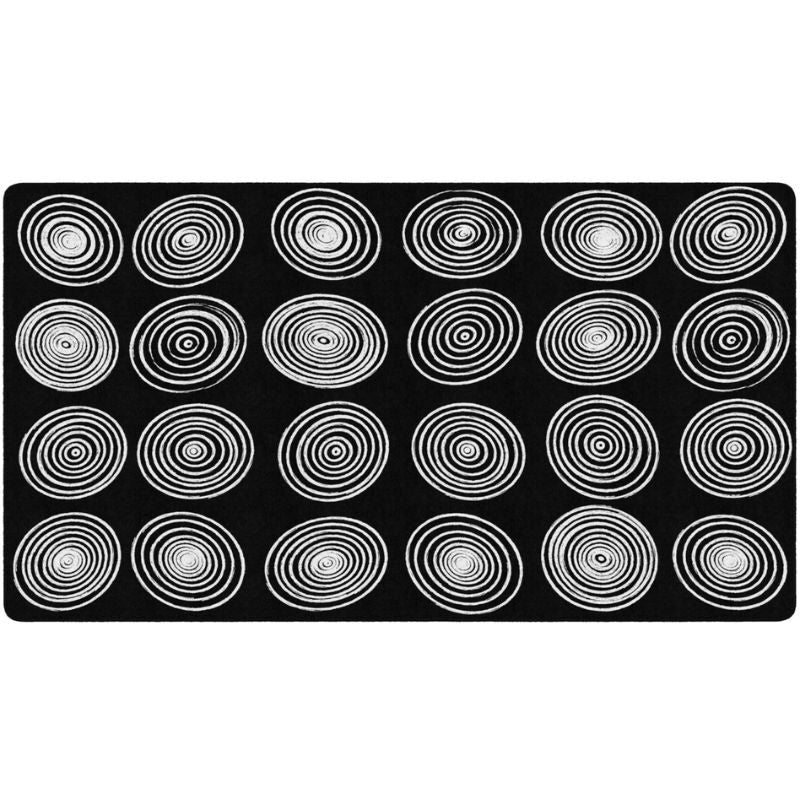 White Circles on Black Classroom Seating Rug